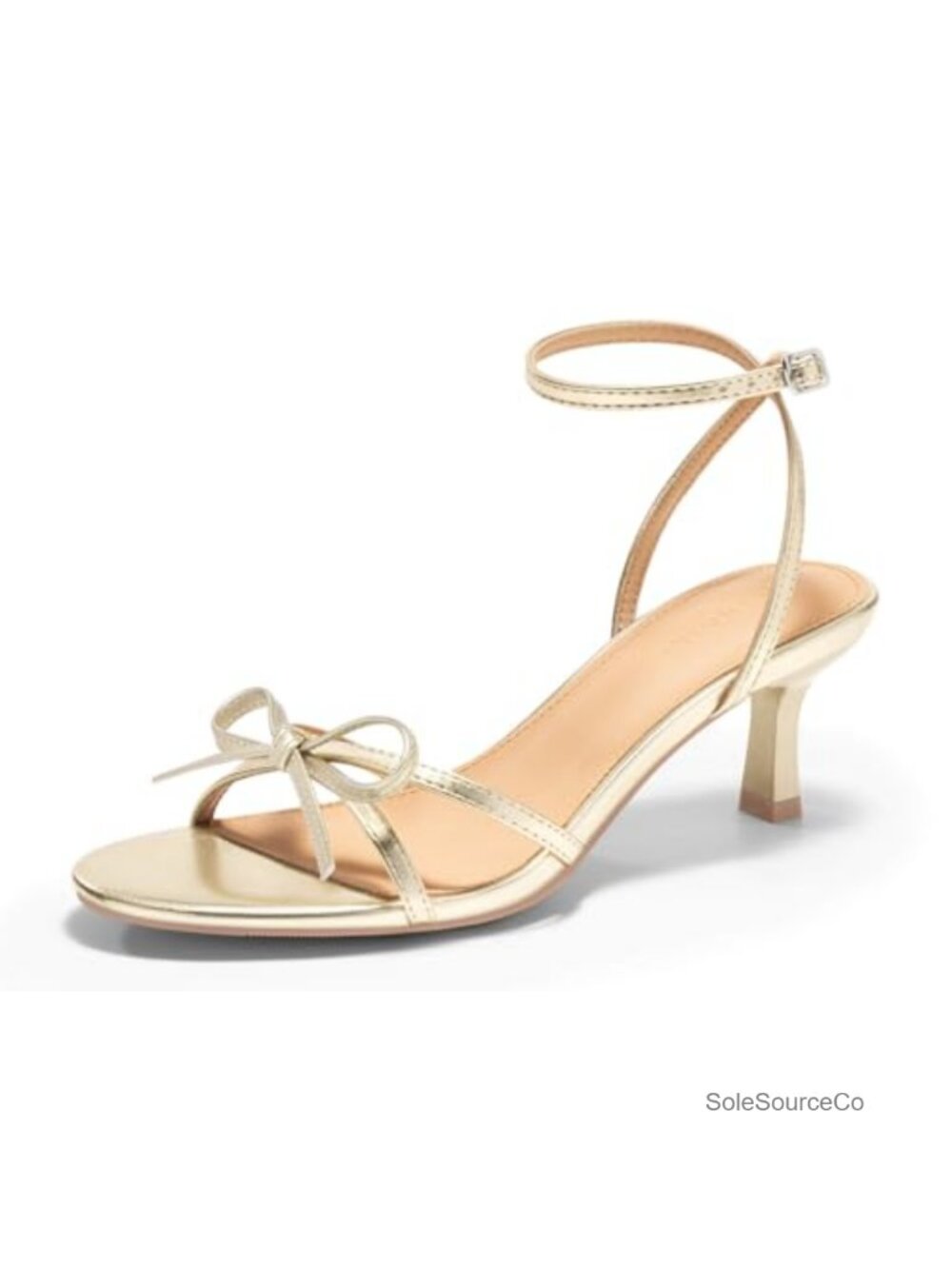 Coutgo Womens Kitten Heel Bow Sandals Open Toe Buckle Ankle Strap Dress Shoes